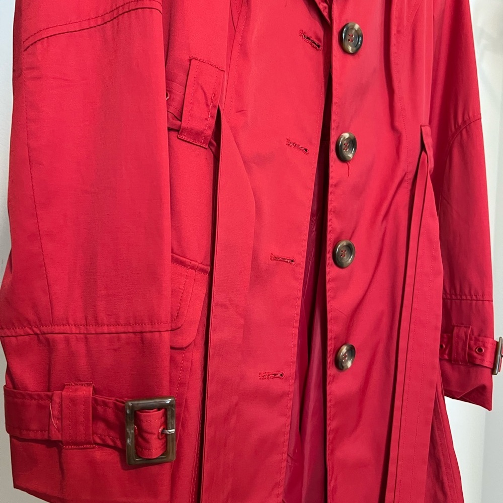 Steve Madden Collared Long Sleeve Belted Double Breasted Trench Coat Red Medium - Picture 2 of 5